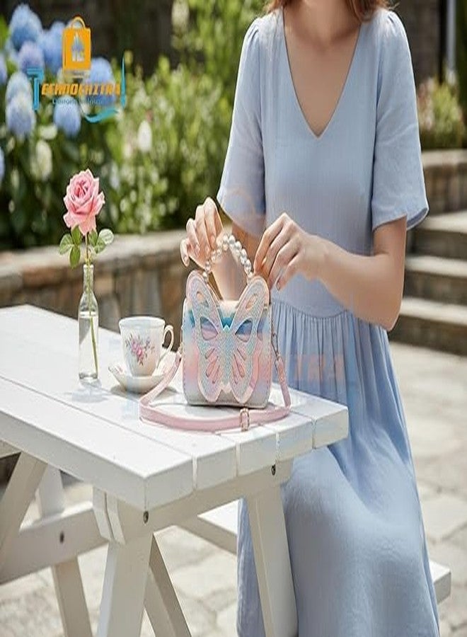 SHREE TECHNESH Fashion Sparkle Butterfly Sling Bag for Kids Girls | Glitter Purse with Pearl Handle and Adjustable Belt| Cute & Handy Multipurpose Pouch - Image 3